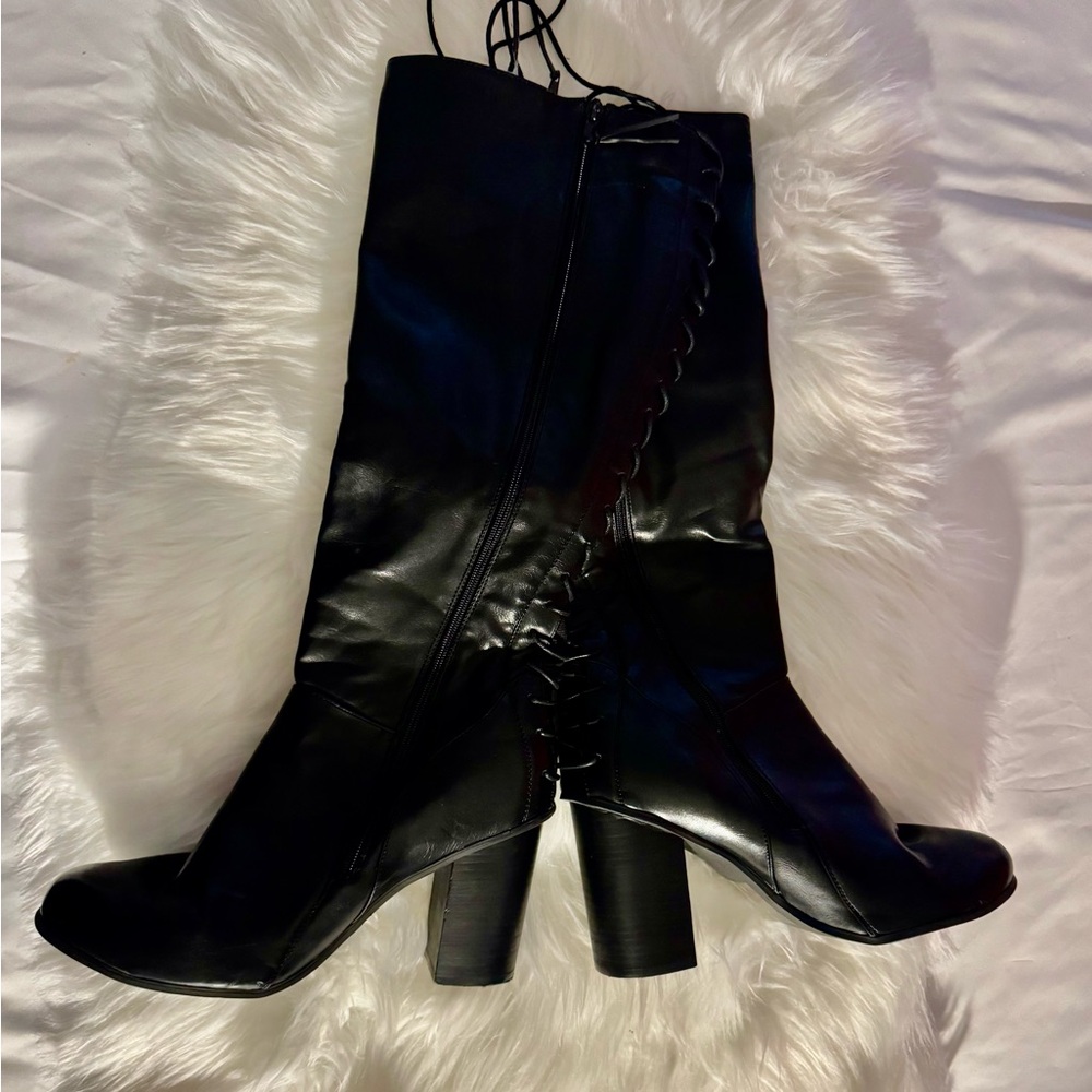Black Knee-High Lace-up Boots